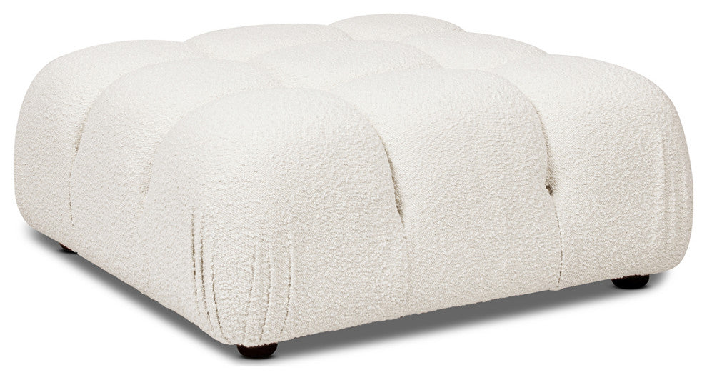 Marcel 36" Modular Tufted Square Cocktail Ottoman, Ivory White Boucle