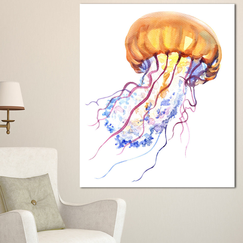 Orange Ocean Water Jellyfish, Animal Canvas Art Print, 30"x40"