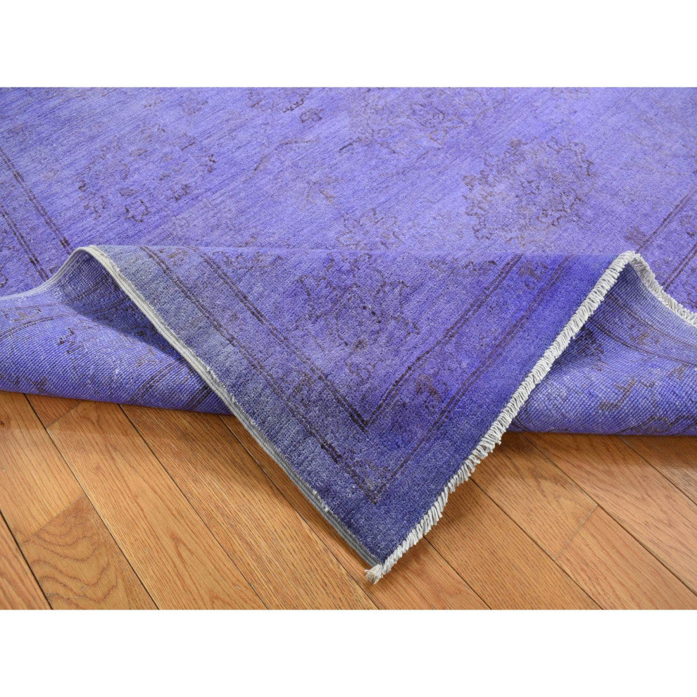 Purple Overdyed, Peshawar Design, Hand Knotted, Pure Wool, Rug, 6'x8'7"