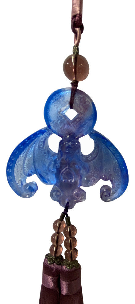 Liuli Crystal Glass Fengshui Fortune Blue Purple Bat Gift Decor Tassel Hws1357