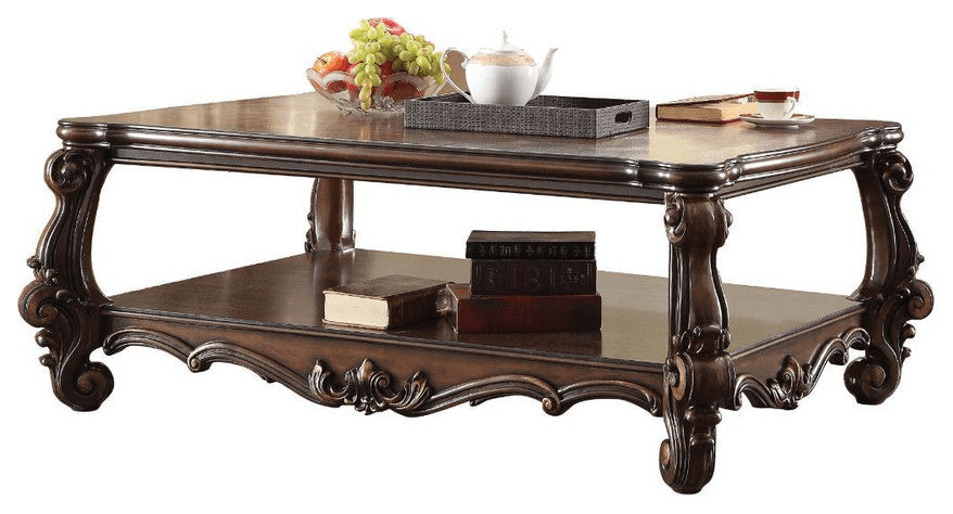 59" Cherry Oak Manufactured Wood Coffee Table With Storage