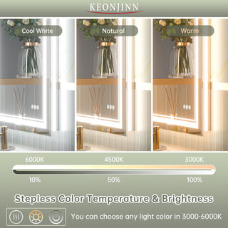 Bathroom Wall Mirror, Frontlit/Backlit, Dimmable, 30"x36"