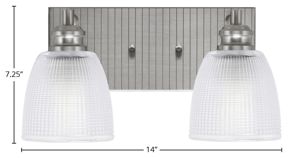 Edge 2-Light Bath Bar, Brushed Nickel Finish, 5" Clear Ribbed Glass