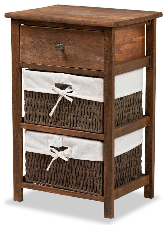 Mid-Century Modern Transitional Walnut Brown Finished Wood 1-Drawer Nightstand