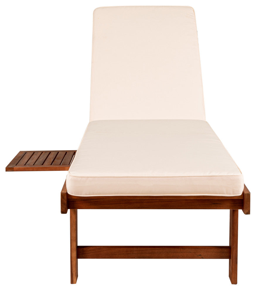 Seabrook 69"x24" Outdoor Acacia Lounger With Cushion, 5-Position, Light Brown