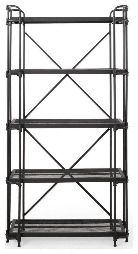 Dwayne Industrial 5 Shelf Iron Mesh Bookcase