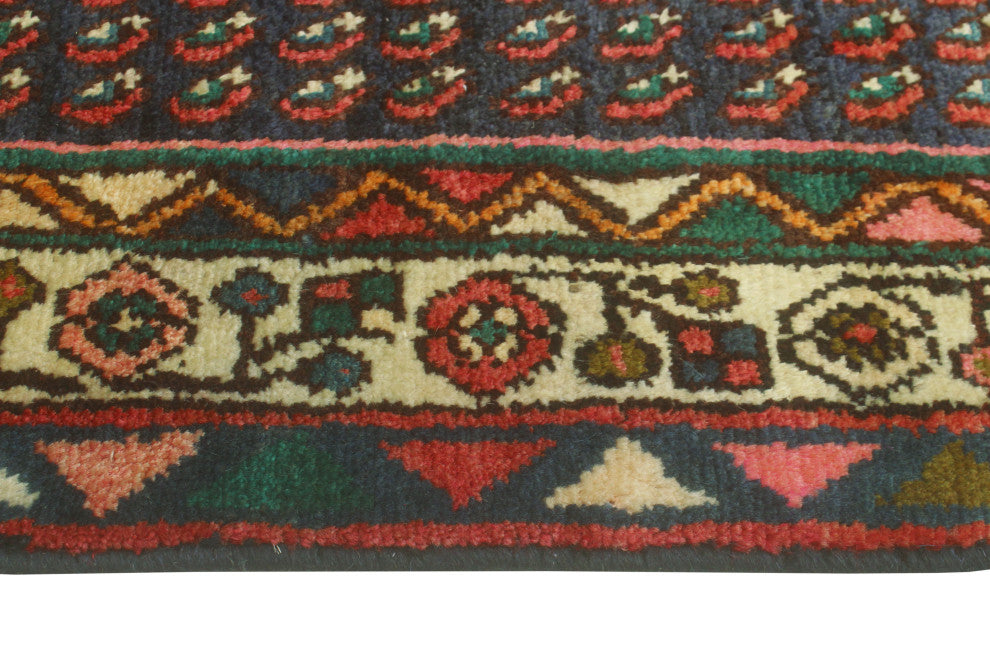 Fine Vintage Distressed Bousseh Navy/Ivory Runner, 3'4 x 12'2