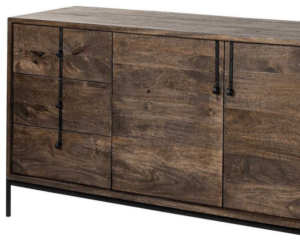 72" Brown Solid Wood Six Drawer Sideboard With 2-Doors