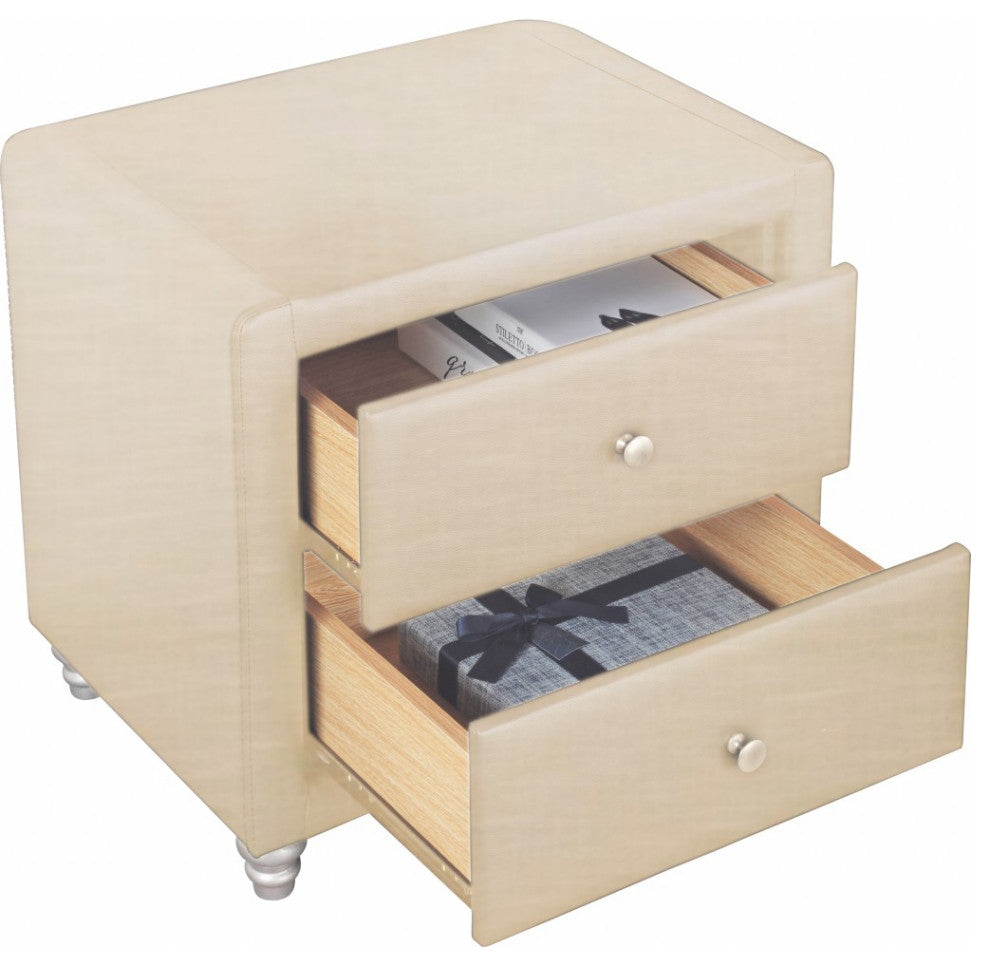 Beige Upholstered 2 Drawer Nightstand