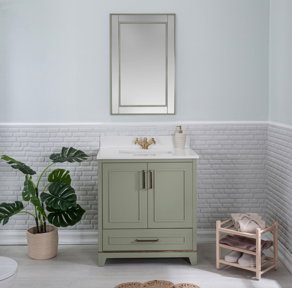 Albia Collection 30" Bathroom Vanity With Sink, Mirror, Countertop, Green