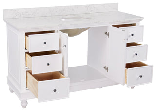 Bella 60" Single Bathroom Vanity, White, Engineered Marble