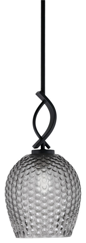 Cavella 1 Light Stem Mini Pendant, Matte Black Finish, 7.5" Smoke Textured Glass