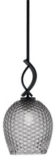Cavella 1 Light Stem Mini Pendant, Matte Black Finish, 7.5" Smoke Textured Glass
