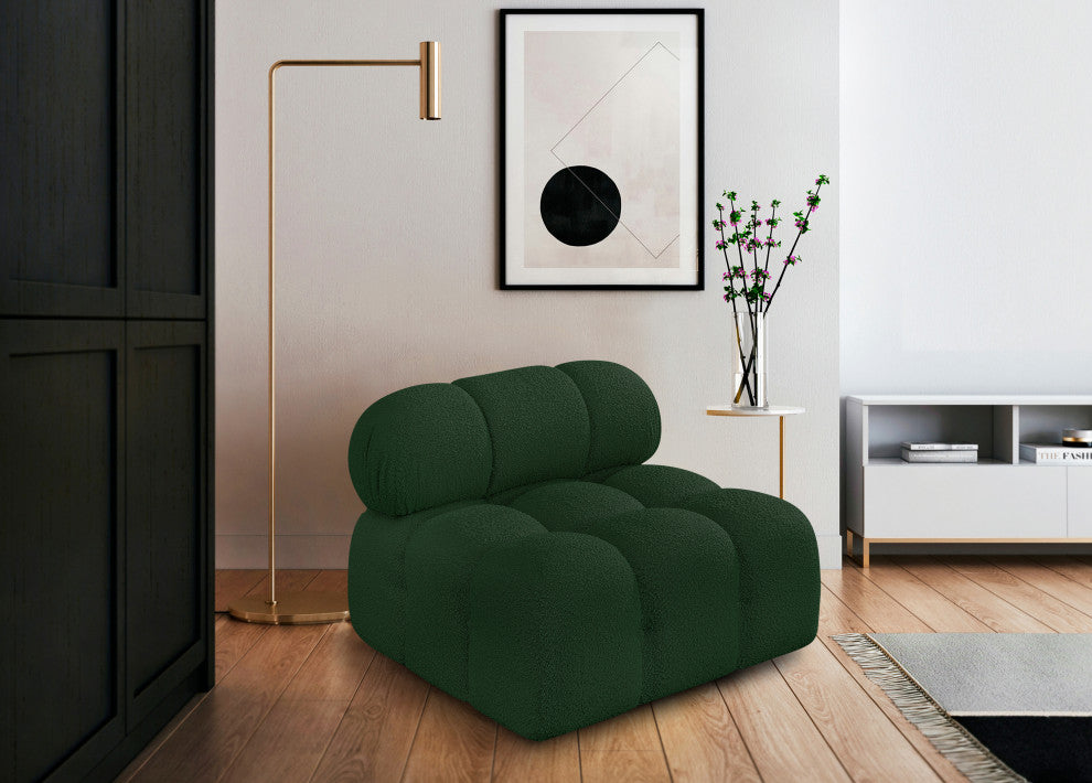 Ames Boucle Fabric Modular Chair, Green, Armless Chair