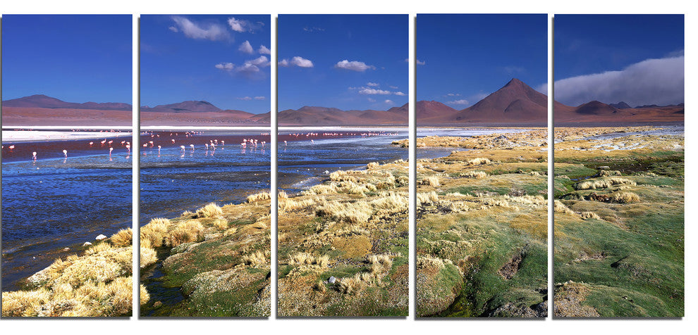 "Colorada Lagoon And Pabellon Volcano" Beach Wall Art, 5 Panels, 60"x28"