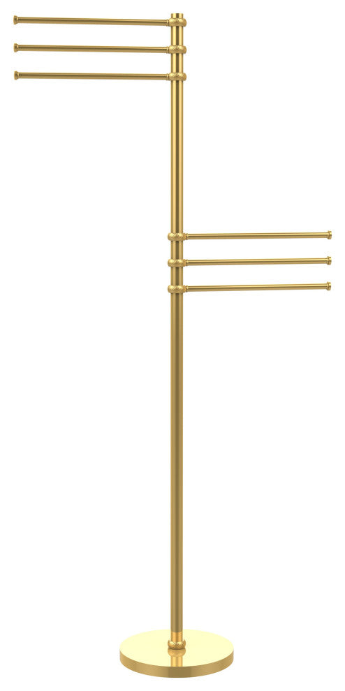 Towel Stand with 6 Pivoting 12" Arms, Polished Brass