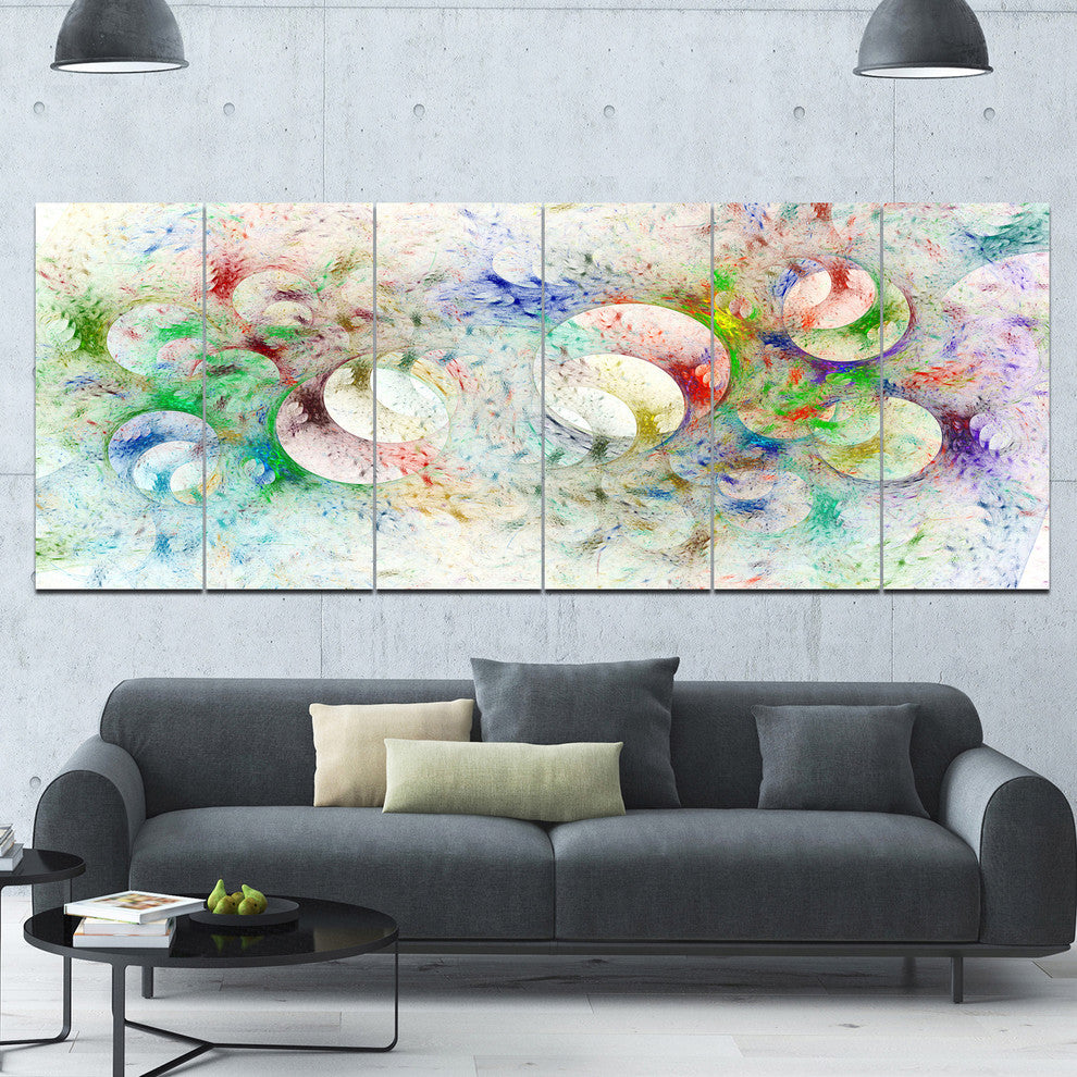 White Fractal Ornamental Glass, Abstract Canvas Art Print, 70"x28", 6 Panels
