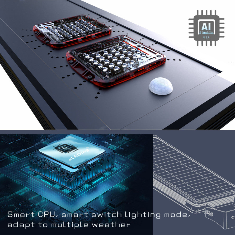 Solar Power Dusk To Dawn Black Aluminum Outdoor LED AI-Smart Sensing Light, Ee824w-Ai18