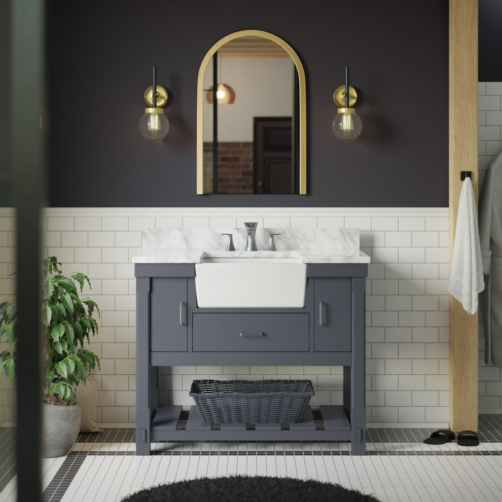 Charlotte 42" Bathroom Vanity, Marine Gray, Carrara Marble