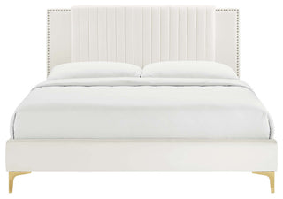 Zahra Channel Tufted Performance Velvet Full Platform Bed, White