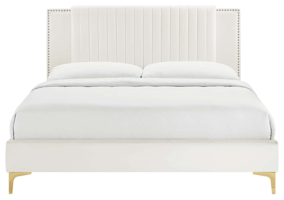 Zahra Channel Tufted Performance Velvet Full Platform Bed, White