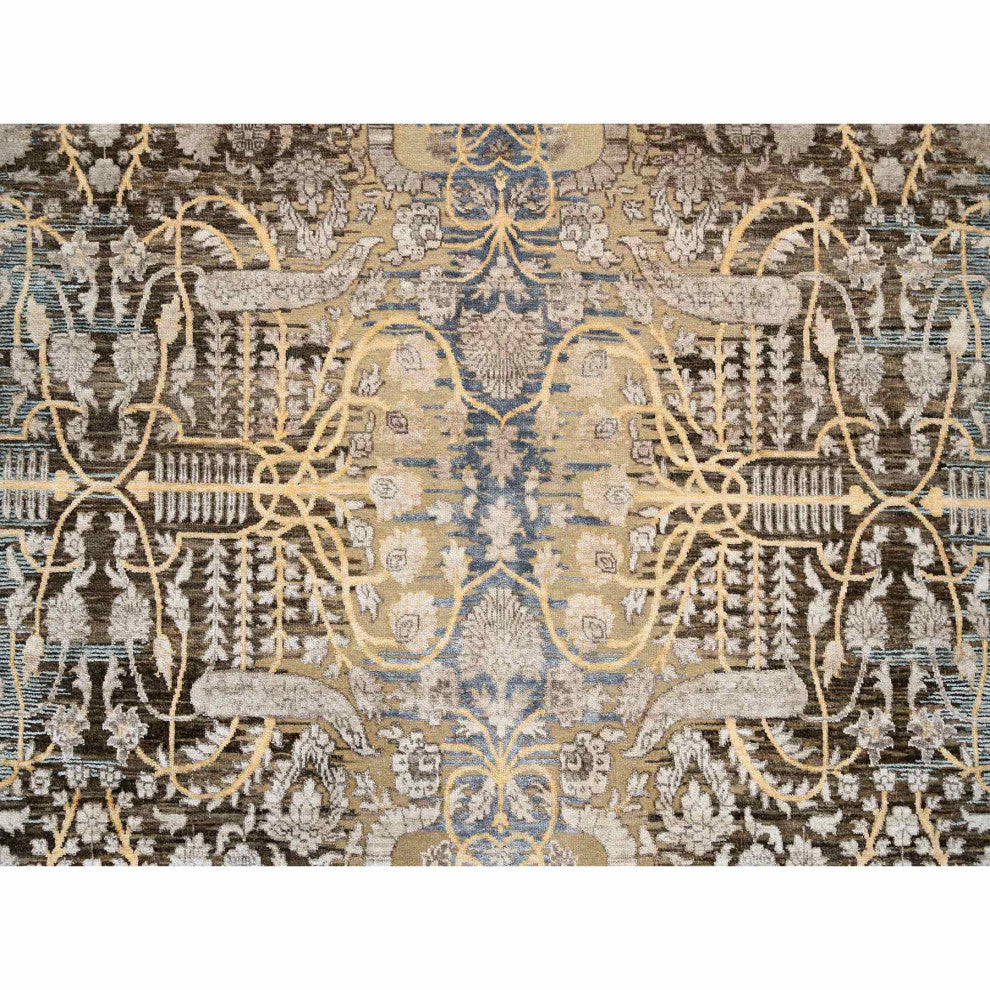 Honey Brown, Silk With Textured Wool, Hand Knotted, Oriental Rug, 9'2" x 12'0"