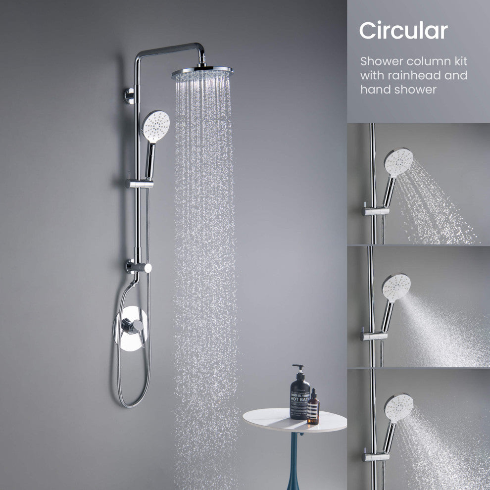 Circular Shower Column With Dual Function Shower Head, Chome, Without Rough in Valve