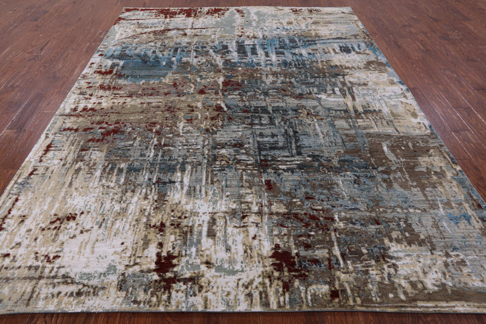 8' 1" X 10' 3" Wool and Silk Abstract Hand Knotted Rug Q9422