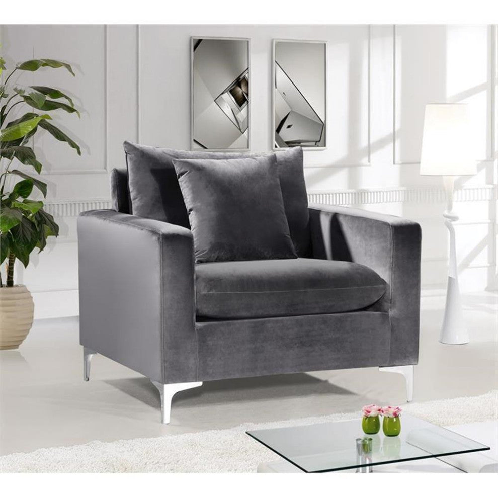 Home Square 2-Piece Furniture Set with Velvet Accent Chair and Sofa in Gray