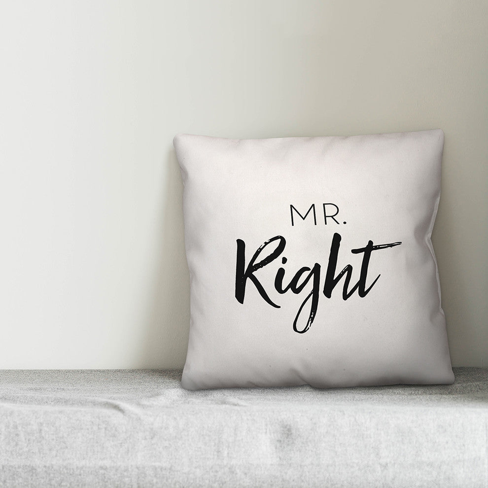 Mr Right Mrs Always Right Reversible Throw Pillow Cover, 16x16