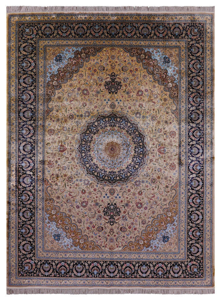 9' 0" X 12' 0'' High End Persian 100% Silk Hand Knotted Rug Q4791
