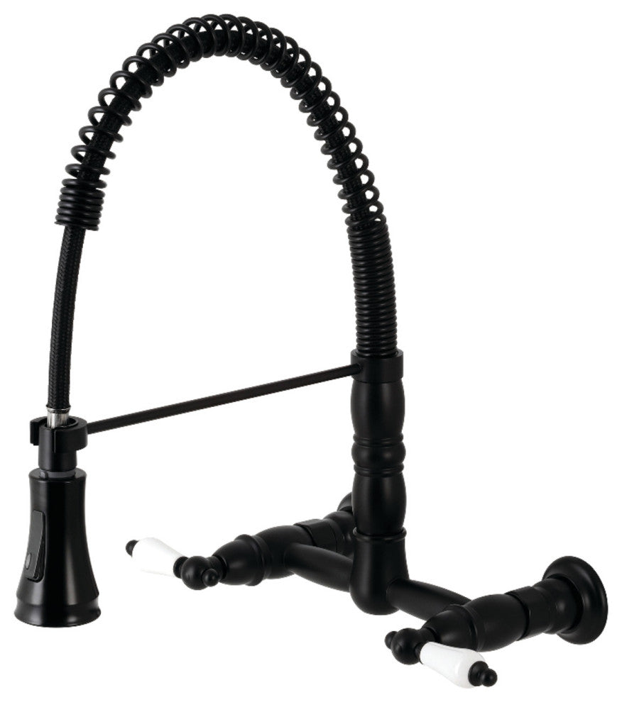 GS1240PL Two-Handle Wall-Mount Pull-Down Sprayer Kitchen Faucet, Matte Black