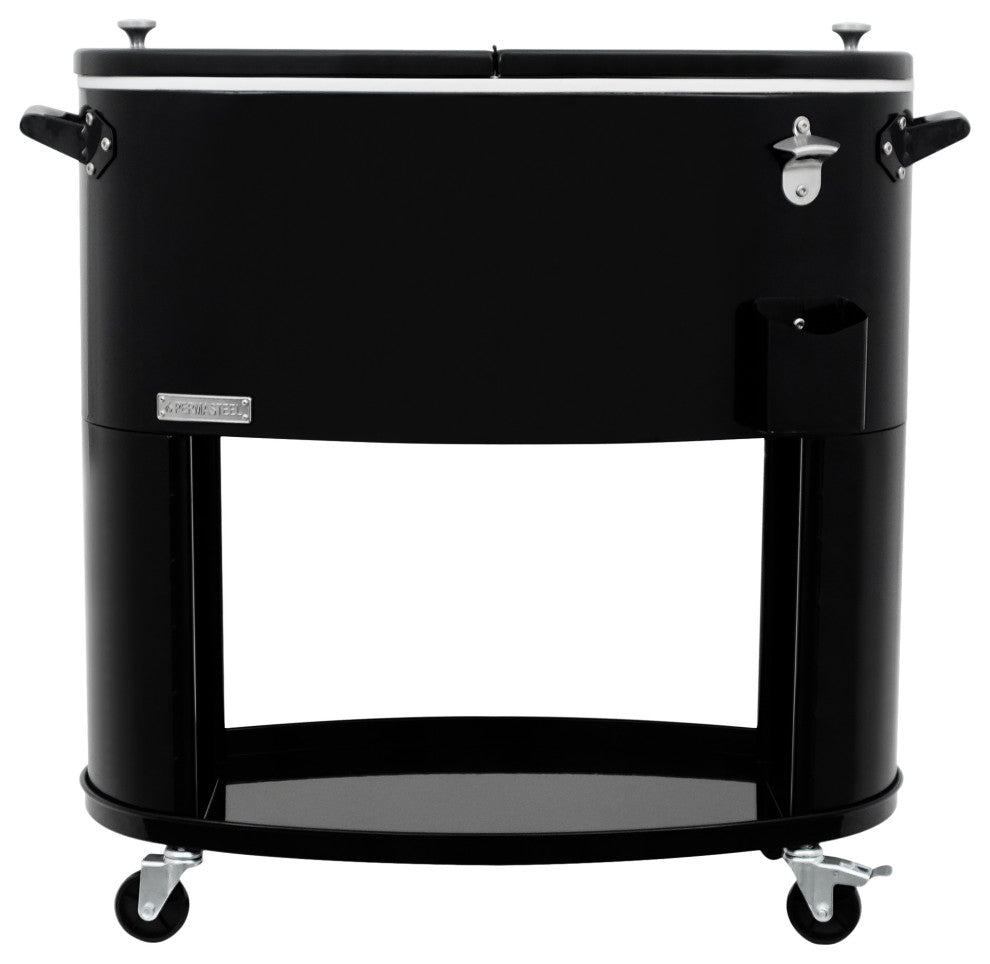 Permasteel 80 Quart Portable Rolling Oval Patio Cooler, Black