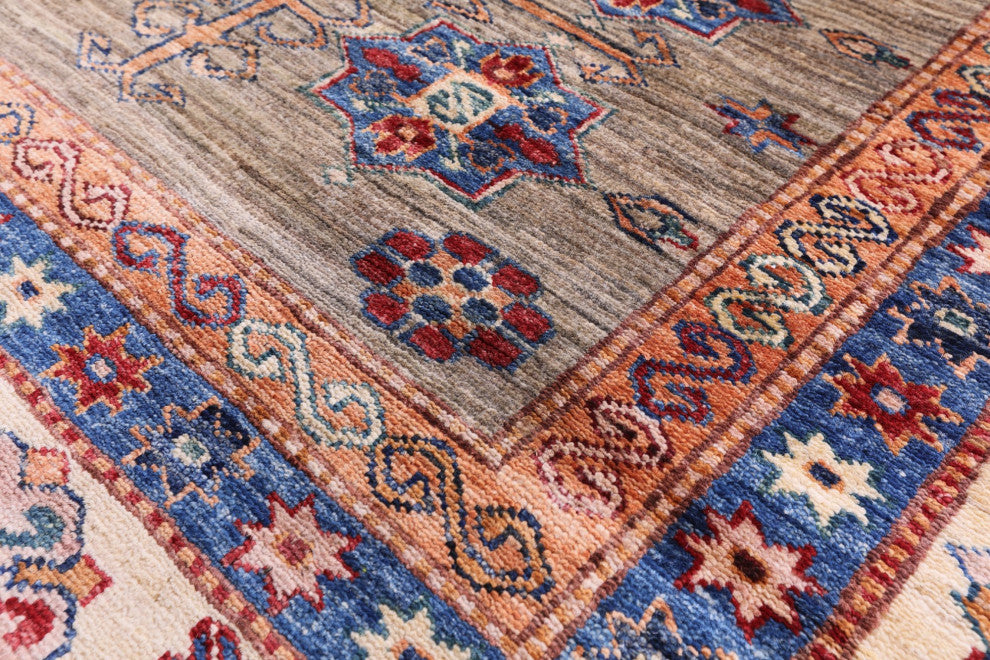 8' 2" X 11' 1" Handmade Geometric Super Kazak Wool Rug Q9865