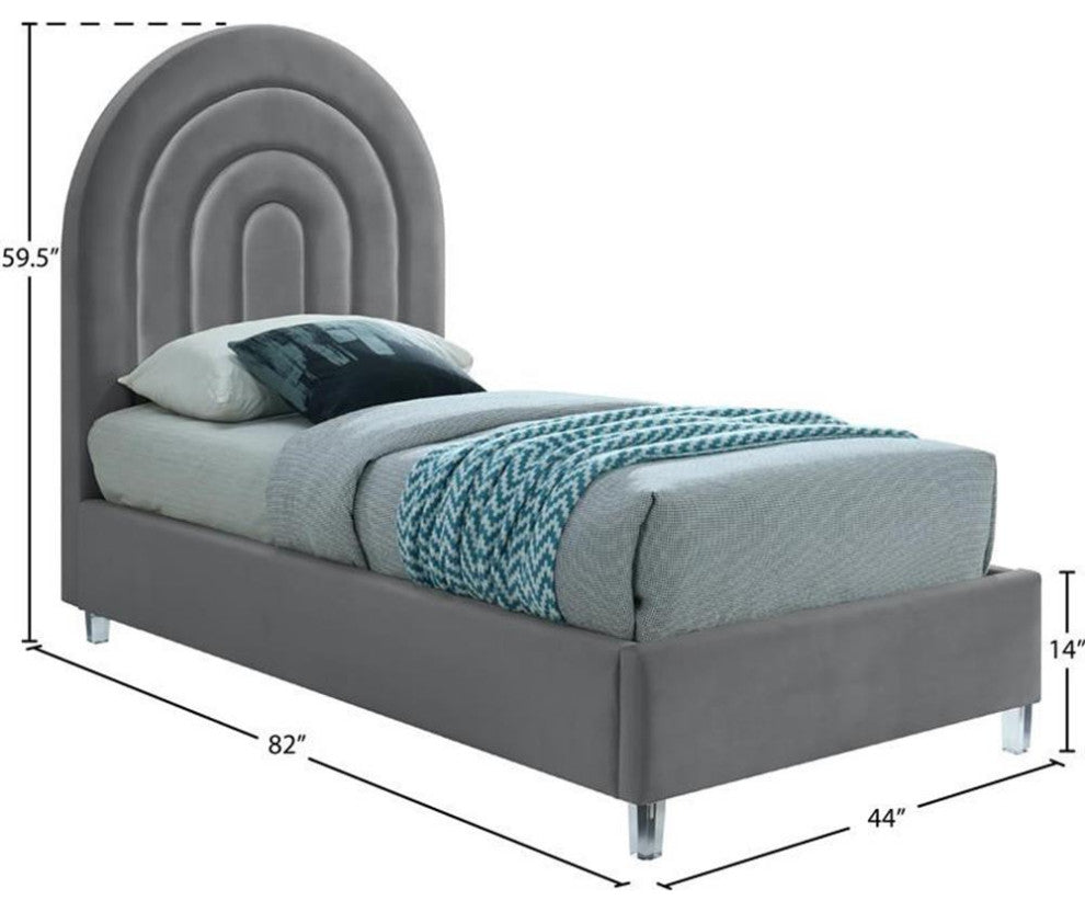 Maklaine 59.3'H x 44.1'W x 76.4'D Gray Velvet Twin Bed in Acrylic Finish