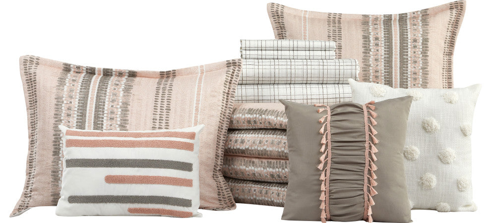 Ayla 10 Piece Comforter Set, Pink, King
