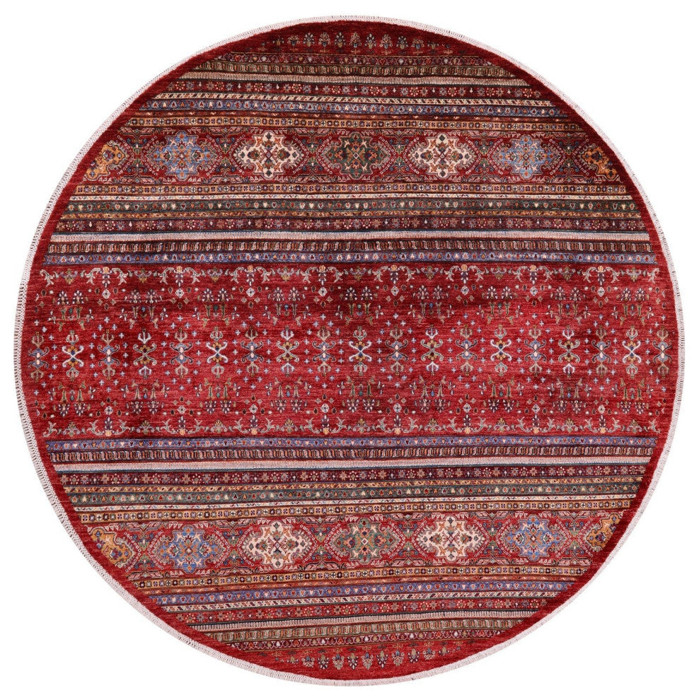 10' Round Khorjin Super Kazak Handmade Rug Q9953