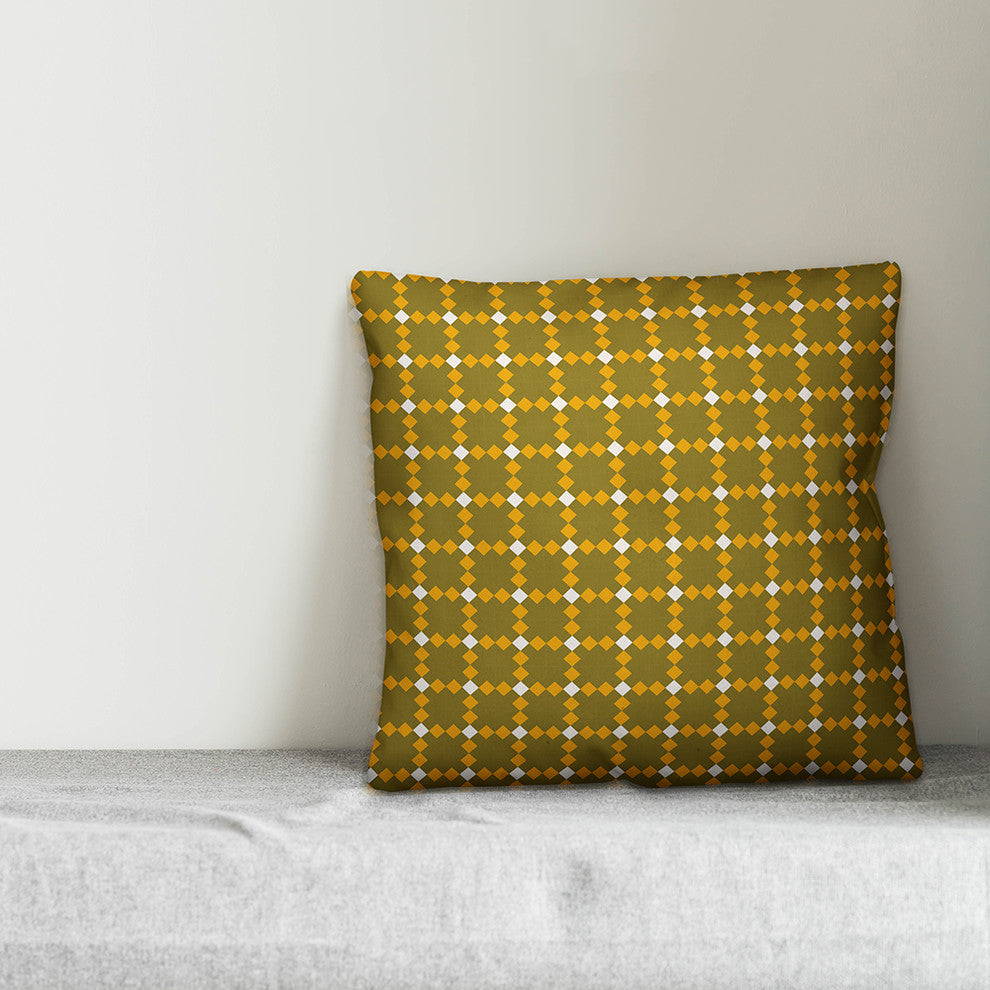 Yellow Check Plaid Throw Pillow Cover, 16"x16"