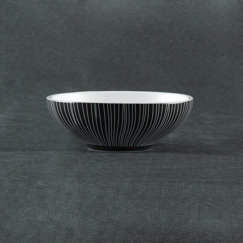 Black and White Dinnerware set, Black With White Lines, 4 Square Bowls (5" X 5")
