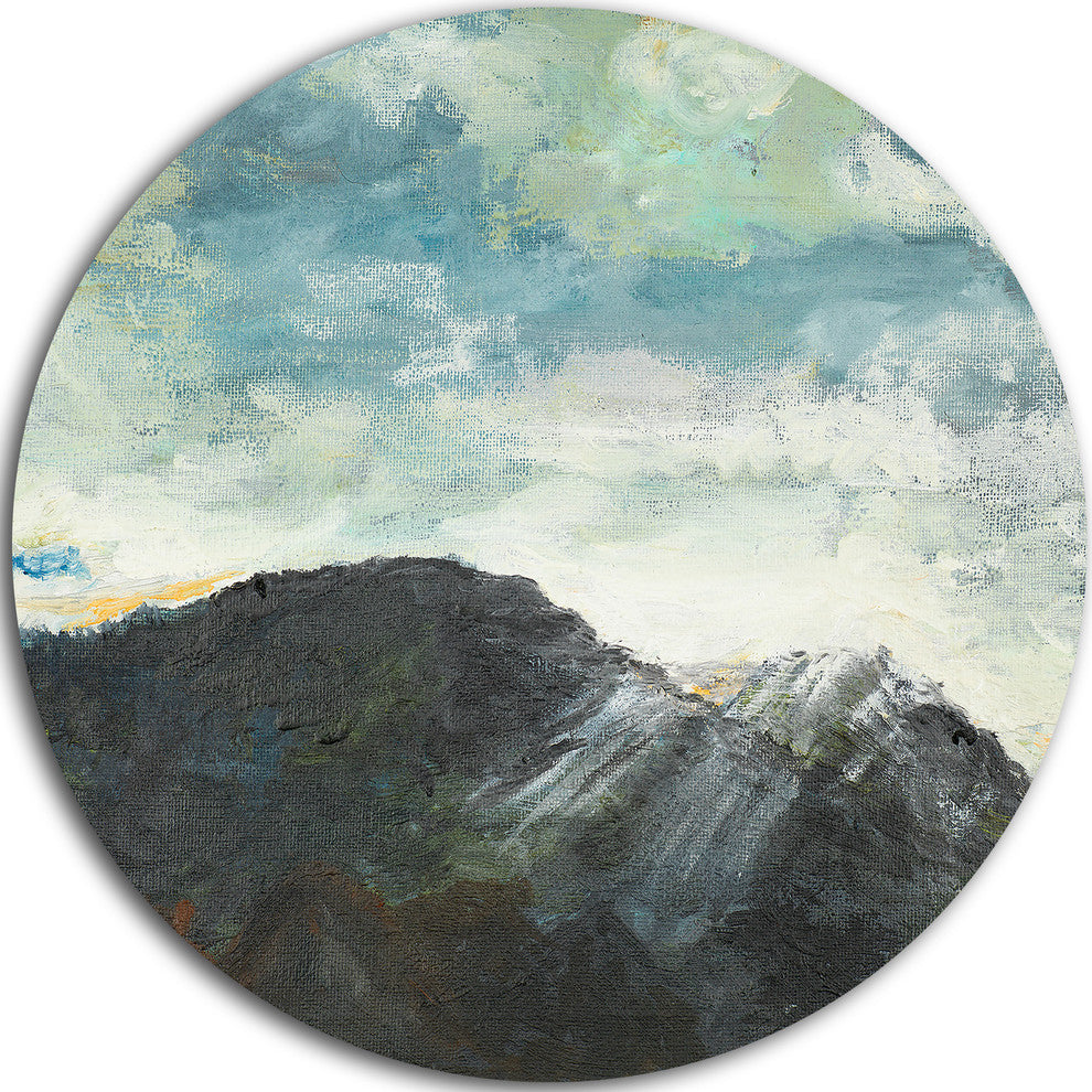 Mountain Peak Under Cloudy Sky, Landscape Disc Metal Artwork, 36"