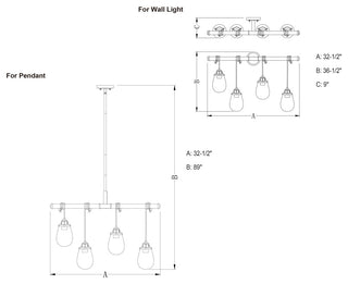 Vaxcel Kassidy 4-Light Dual Mount Pendant/Wall Light, Black, Brass
