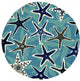 8' Blue Hand Woven Uv Treated Coastal Starfish Round Indoor Outdoor Area Rug