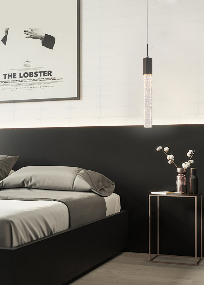 Matte Black Single Pendant Lighting With Clear Crystal