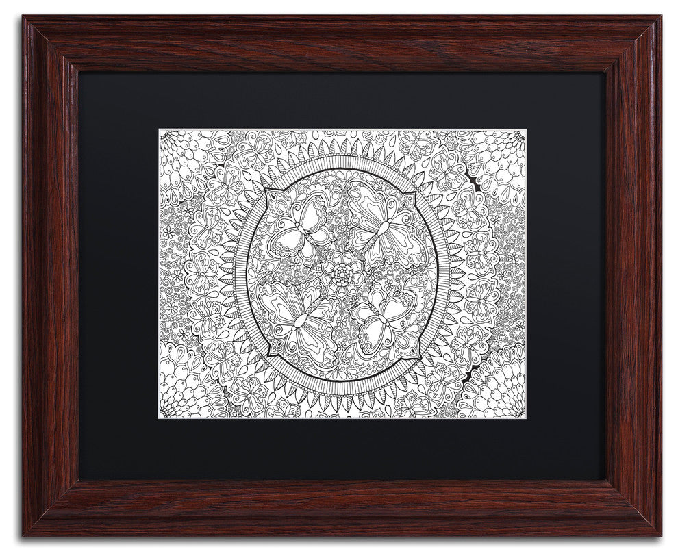 Hello Angel 'Butterfly Party Mandala' Art, Wood Frame, Black Mat, 14x11