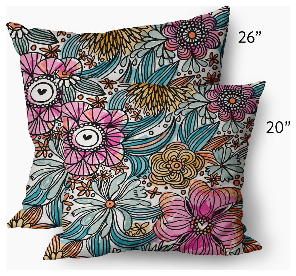 Flower Melange Decorative Throw Pillow, Orange, 26"x26"