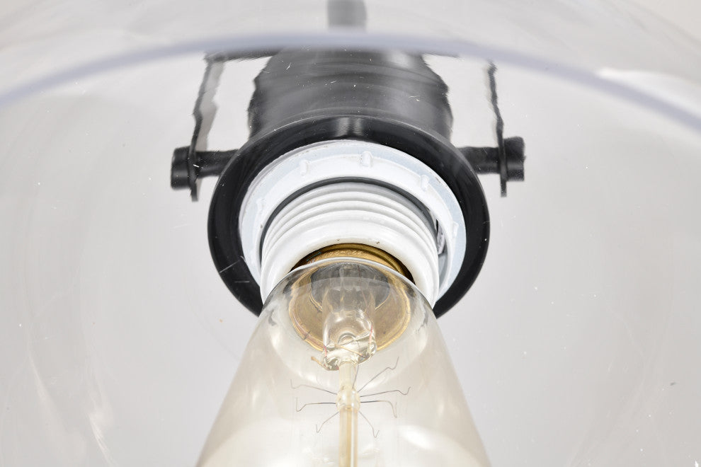 1-Light Black Farmhouse Pendant With Clear Dome Glass Shade