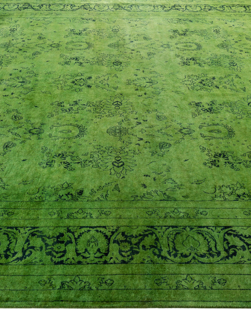 Overdyed One-of-a-Kind Hand-Knotted Area Rug Green, 8' 3" x 10' 6"