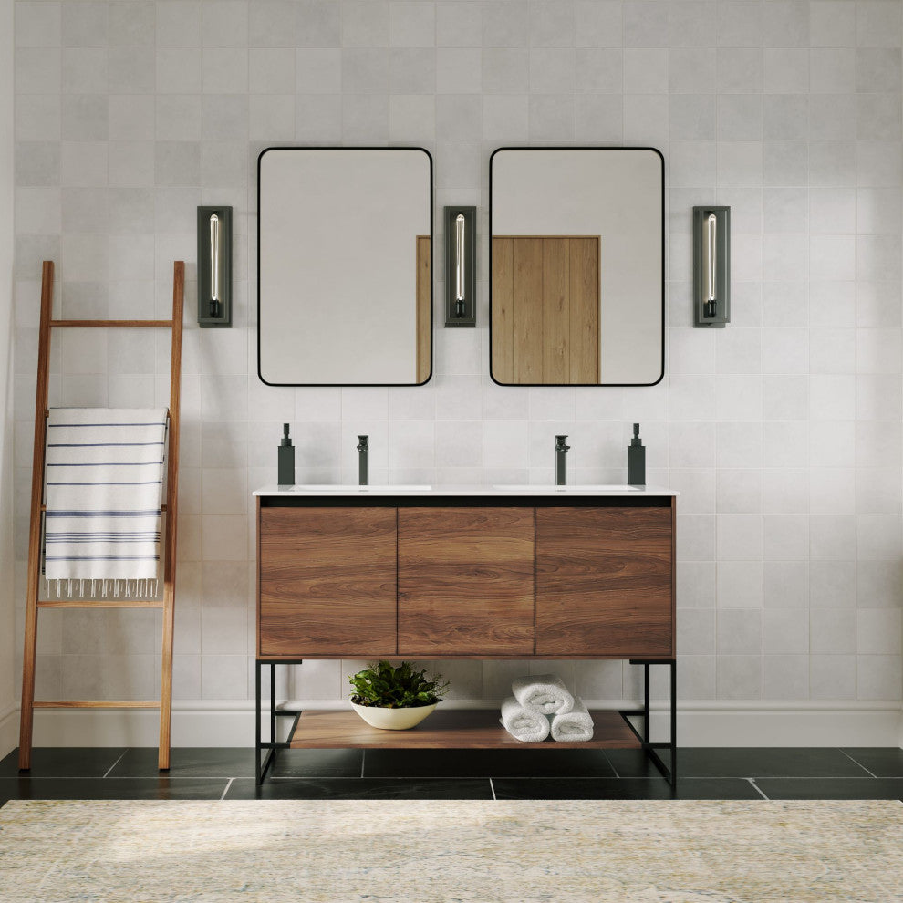 Foundry Bathroom Vanity, Double Sink, 48", Walnut, Freestanding