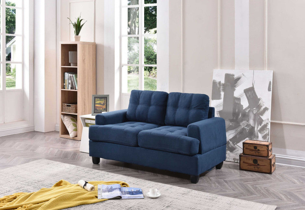 Sandridge 58 in. W Flared Arm Microfiber Straight Sofa, Navy Blue