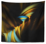 Fractal 3D Layers Yellow Blue Contemporary Wall Tapestry, 92"x78"